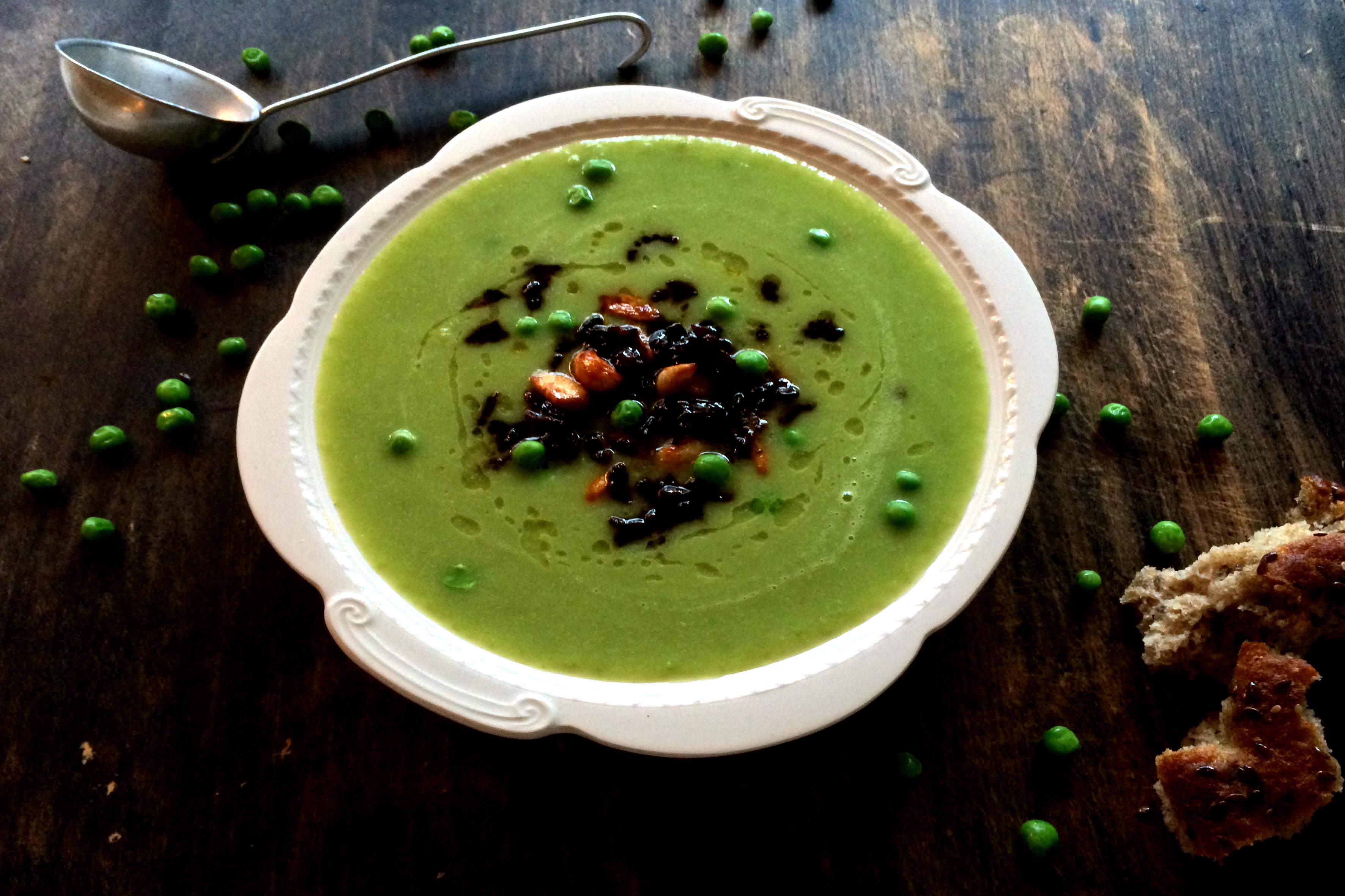 Sweet Pea Soup & Honey Glazed Bacon