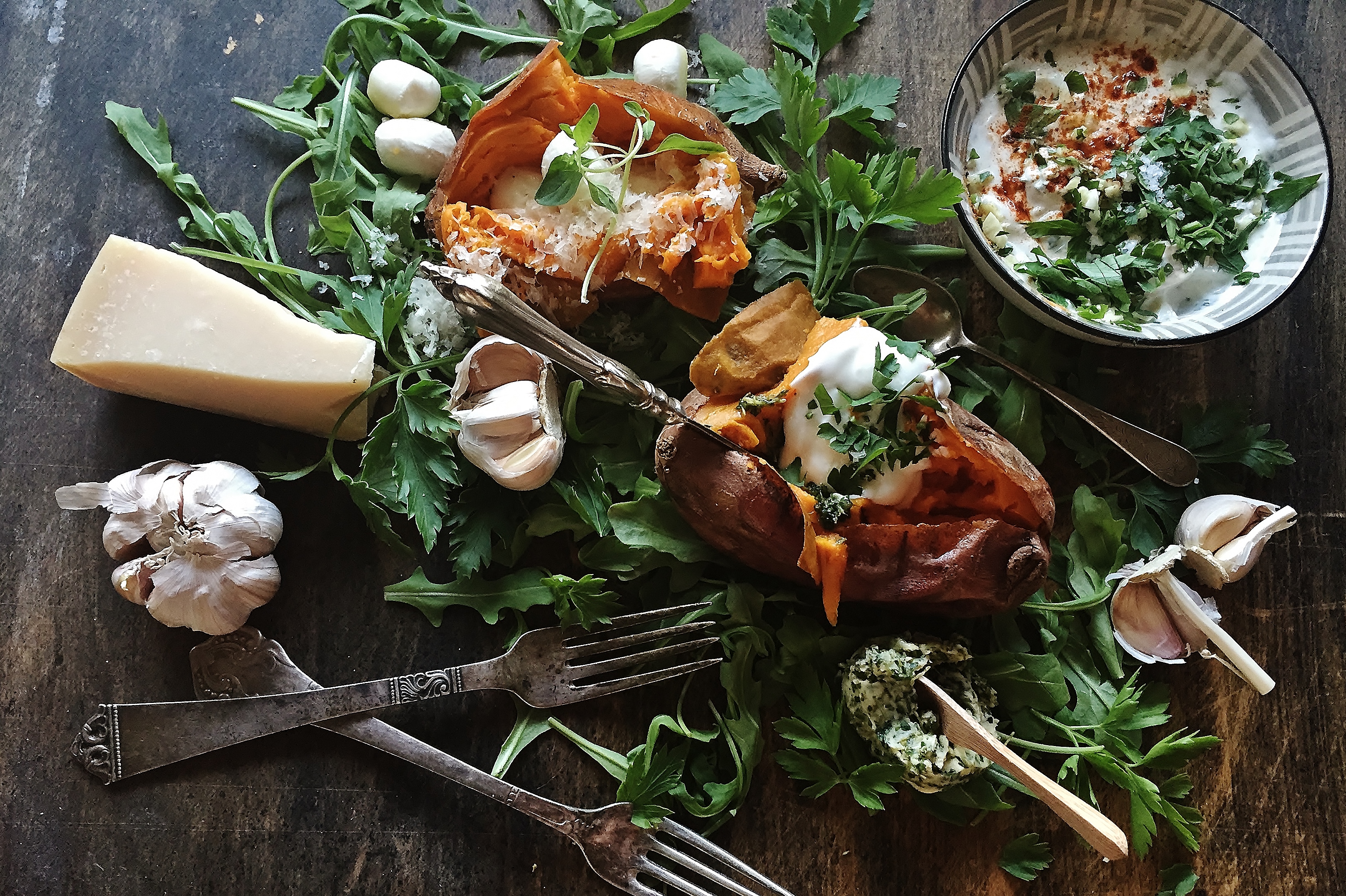 Baked sweet potato &amp; herby butter