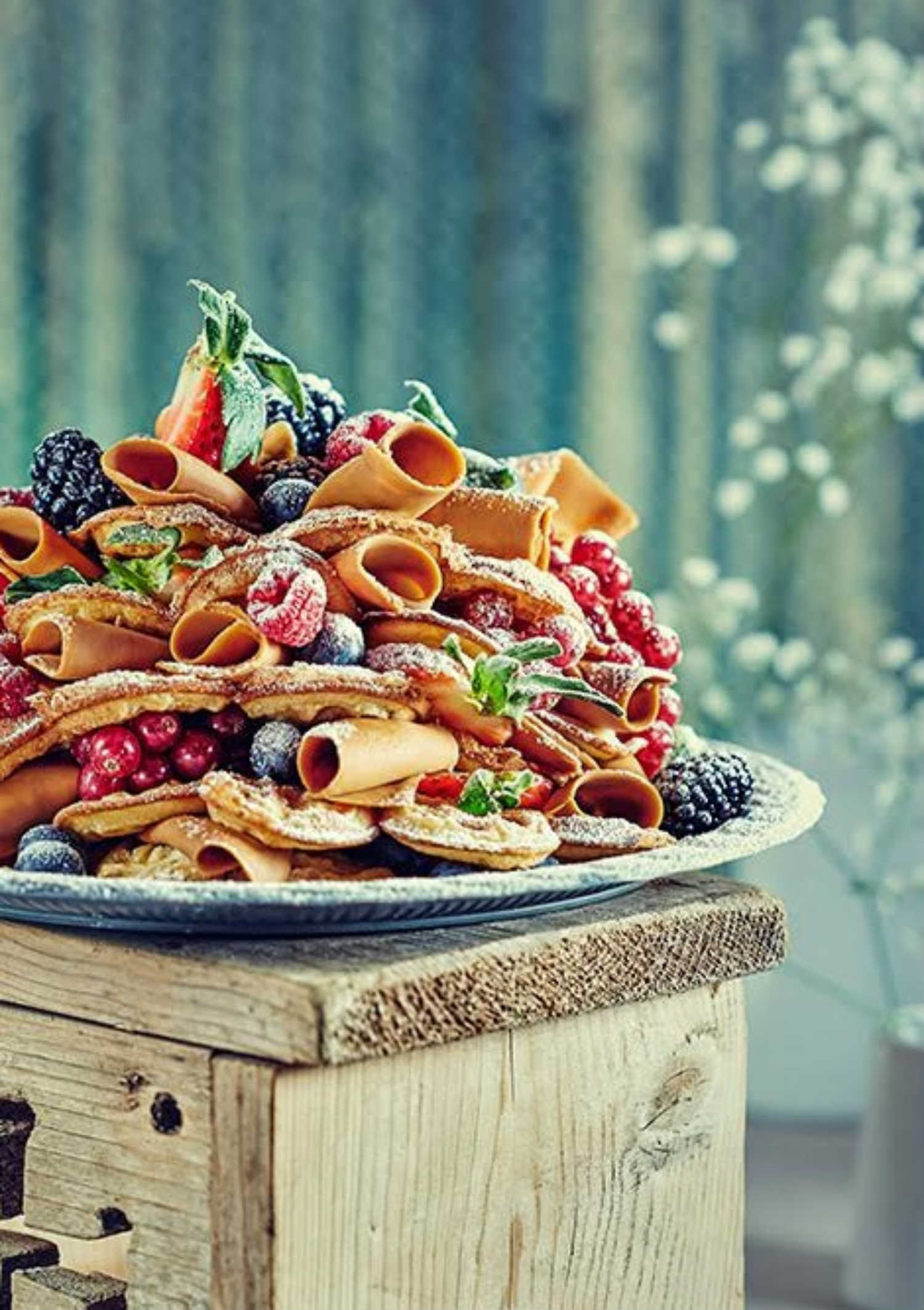 Norwegian “Brown Cheese” Waffle Cake with Berries